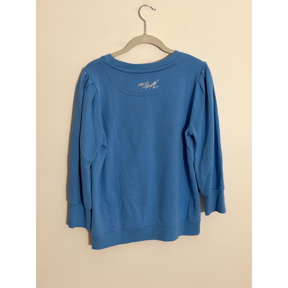 Karl Lagerfeld Paris Blue Studded Logo Puff Sleeve Sweatshirt Size M Womens - Picture 4 of 6